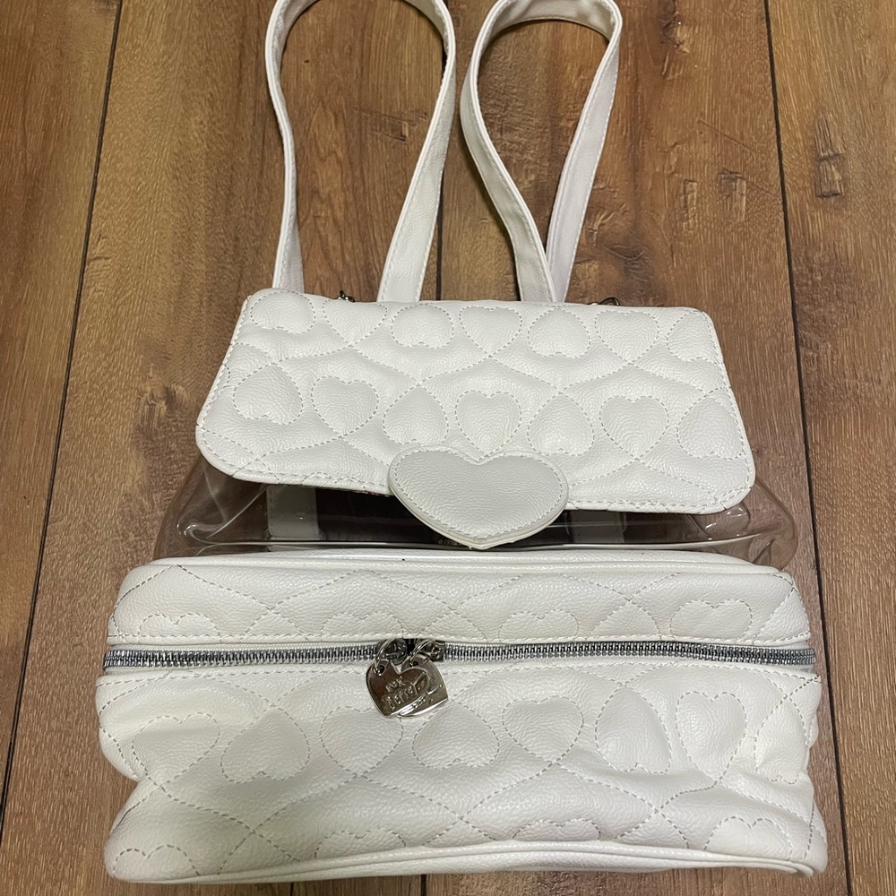 Betsey Johnson White Quilted Backpack with Metal Accents